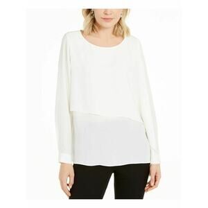ALFANI Casual Tier Top Blouse Long Sleeve Scoop Neck Ivory Size 2 XL extra large